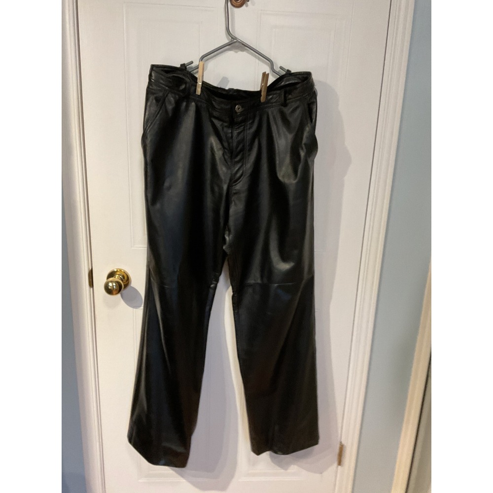 Genuine Leather Pants Men 35x31 Black Excellent Straight Leg Five Pocket